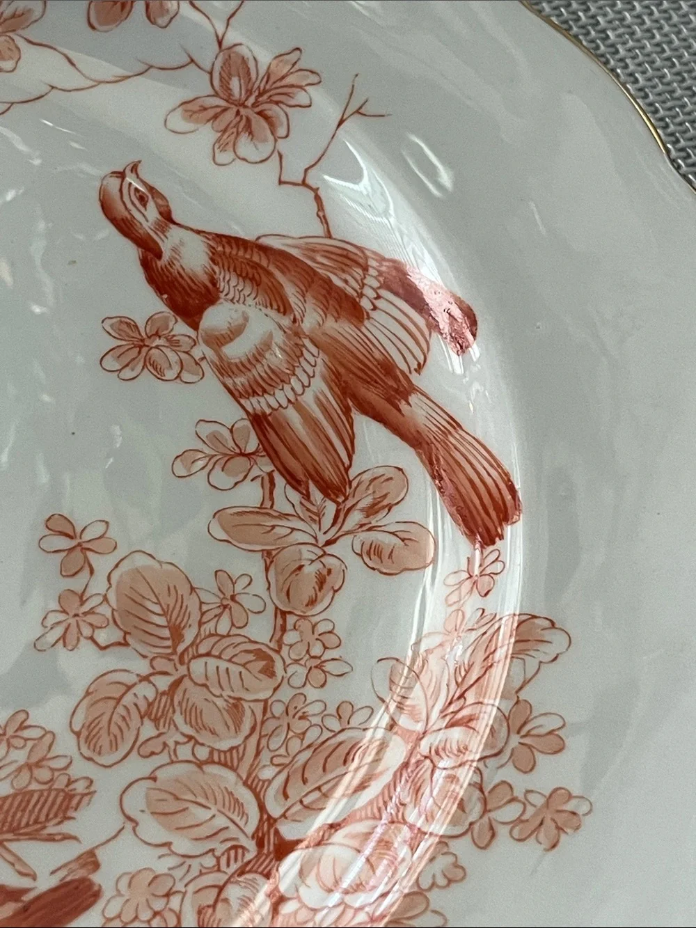 Royal Crown Derby Cream Plate with Bird and Floral Design